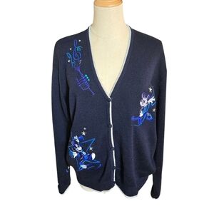 Disney Black Cardigan With Blue Embroidered Mickey Mouse Graphics